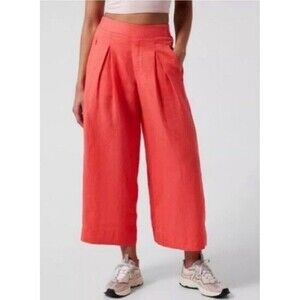 Athleta Playa 100% Linen Wide Leg Crop Pants Womens 8 Pink Passion Fruit Coral